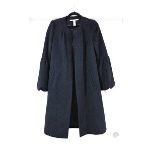 Diane von Furstenberg Size 6 Navy Wool Puff Sleve Midi Pea Coat